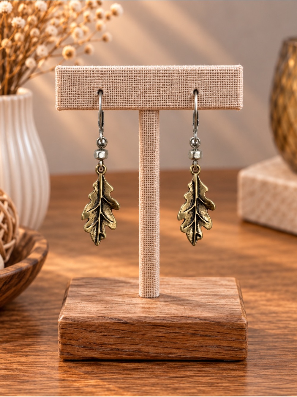 J.Jill Two-Tone Oak Leaf Dangle Earrings (LR 222/2)